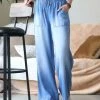 42POPS | Medium Chambray Drawstring Pocket Wide-Leg Pants - Women
