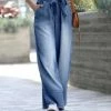 42POPS | Dark Blue Tie-Waist Pocket Wide-Leg Paper Bag Pants - Women