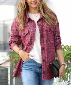42POPS | Dark Burgundy Melange Pocket Button-Up Shacket - Women