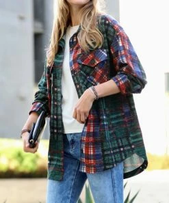 42POPS | Hunter Green Plaid Jacquard Pocket Oversize Shacket - Women