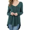 42POPS | Hunter Green V-Neck Long-Sleeve Dolphin-Hem Top - Women