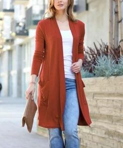 42POPS | Dark Rust Slouchy Pocket Open Cardigan - Women
