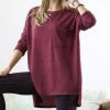 42POPS | Dark Burgundy Crewneck Long-Sleeve Hi-Low Tunic - Women