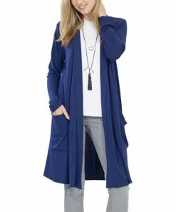42POPS | Light Navy Pocket Open Cardigan - Women