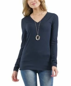 42POPS | Midnight Navy V-Neck Long-Sleeve Top - Women