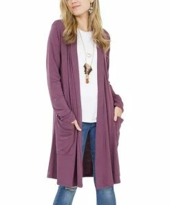 42POPS | Eggplant Pocket Open Cardigan - Women