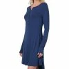 42POPS | Light Navy Button-Accent Long-Sleeve Hi-Low Shift Dress - Women