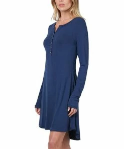 42POPS | Light Navy Button-Accent Long-Sleeve Hi-Low Shift Dress - Women