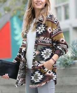 42POPS | Olive Geometric Waffle Pocket Oversize Shacket - Women