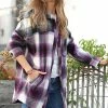 42POPS | Eggplant & Olive Color Block Plaid Pocket Oversize Shacket - Women
