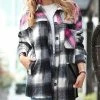 42POPS | Black & Magenta Color Block Plaid Pocket Oversize Shacket - Women