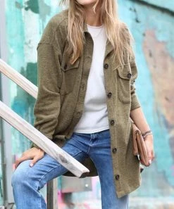 42POPS | Dark Olive Melange Pocket Oversize Shacket - Women