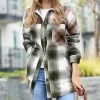 42POPS | Olive & Rust Color Block Plaid Pocket Oversize Shacket - Women