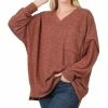 42POPS | Dark Rust Melange V-Neck Hi-Low Oversize Sweater - Women