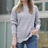 42POPS | Light Gray Crewneck Scallop-Hem Sweater - Women