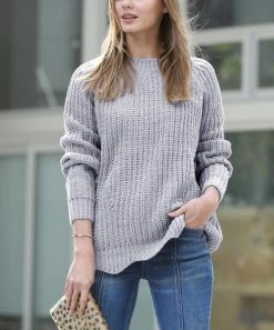 42POPS | Light Gray Crewneck Scallop-Hem Sweater - Women