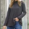 42POPS | Ash Gray Princess-Line Mock Neck Long-Sleeve Top - Women
