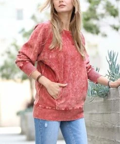 42POPS | Cabernet Acid Wash Boatneck Pocket Sweatshirt - Women