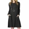 42POPS | Black Crewneck Long-Sleeve Pocket Shift Dress - Women