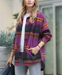 42POPS | Plum Geometric Pocket Shacket - Women