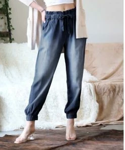 42POPS | Midnight Chambray Tie-Waist Pocket Joggers - Women