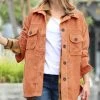 42POPS | Butter Orange Corduroy Curved-Hem Pocket Oversize Shacket - Women