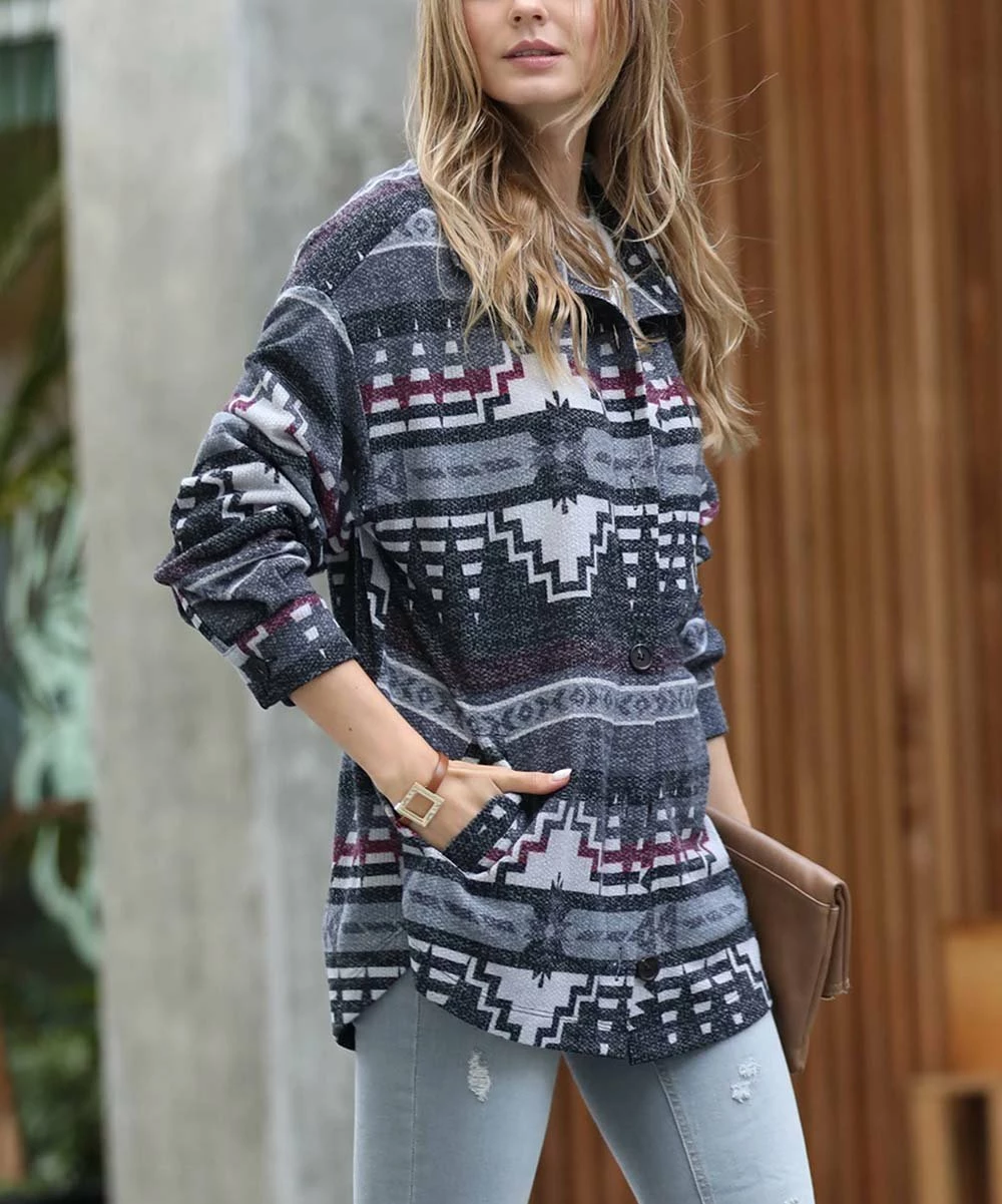 42POPS | Black Geometric Pocket Shacket - Women - Image 3