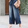 42POPS | Midnight Chambray Tie-Waist Pocket Wide-Leg Crop Pants - Women