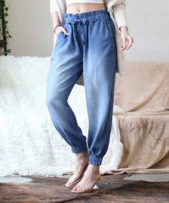 42POPS | Medium Chambray Tie-Waist Pocket Joggers - Women
