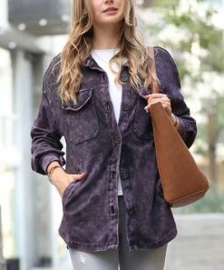 42POPS | Blackberry Mineral Wash Pocket Shacket - Women