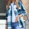 42POPS | Teal Plaid Pocket Oversize Shacket - Women