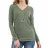 42POPS | Light Olive V-Neck Long-Sleeve Top - Women