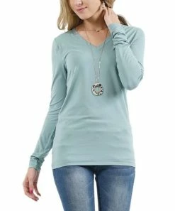 42POPS | Light Green V-Neck Long-Sleeve Top - Women