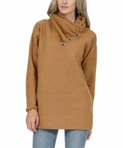 42POPS | Mustard Button-Accent Cowl Neck Tunic - Women