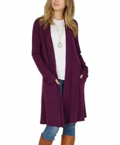 42POPS | Dark Plum Pocket Open Cardigan - Women
