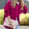 42POPS | Magenta Pocket Button-Up Fleece Shacket - Women