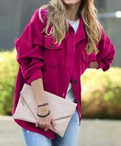 42POPS | Magenta Pocket Button-Up Fleece Shacket - Women