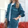 42POPS | Teal Pocket Button-Up Fleece Shacket - Women