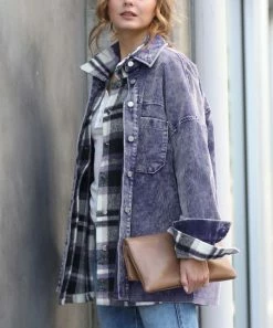 42POPS | Light Navy Vintage-Wash Corduroy Pocket Oversize Shacket - Women