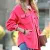 42POPS | Fuchsia Pocket Button-Up Fleece Shacket - Women