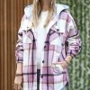 42POPS | Pink Plaid Drawstring Pocket Hooded Shacket - Women