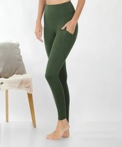 42POPS | Army Green Wide-Waistband Pocket Leggings - Women