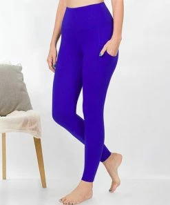 42POPS | Bright Blue Wide-Waistband Pocket Leggings - Women