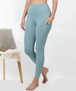 42POPS | Blue Gray Wide-Waistband Pocket Leggings - Women