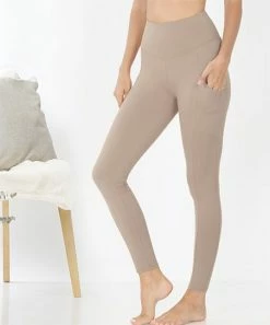 42POPS | Ash Mocha Wide-Waistband Pocket Leggings - Women