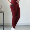 42POPS | Dark Burgundy Wide-Waistband Pocket Leggings - Women