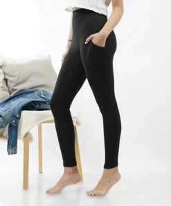 42POPS | Black Wide-Waistband Pocket Leggings - Women