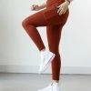 42POPS | Dark Rust Wide-Waistband Pocket Leggings - Women