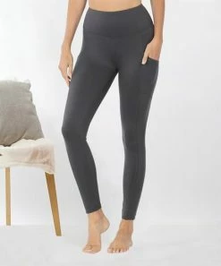 42POPS | Ash Gray Wide-Waistband Pocket Leggings - Women