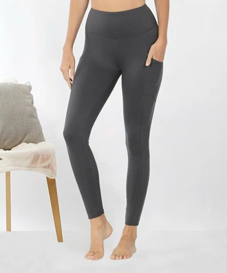 42POPS | Ash Gray Wide-Waistband Pocket Leggings - Women
